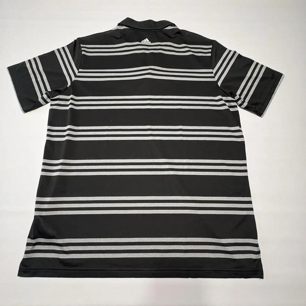 Adidas Men's Striped Polo Shirt - Size XL, Black and Gray
